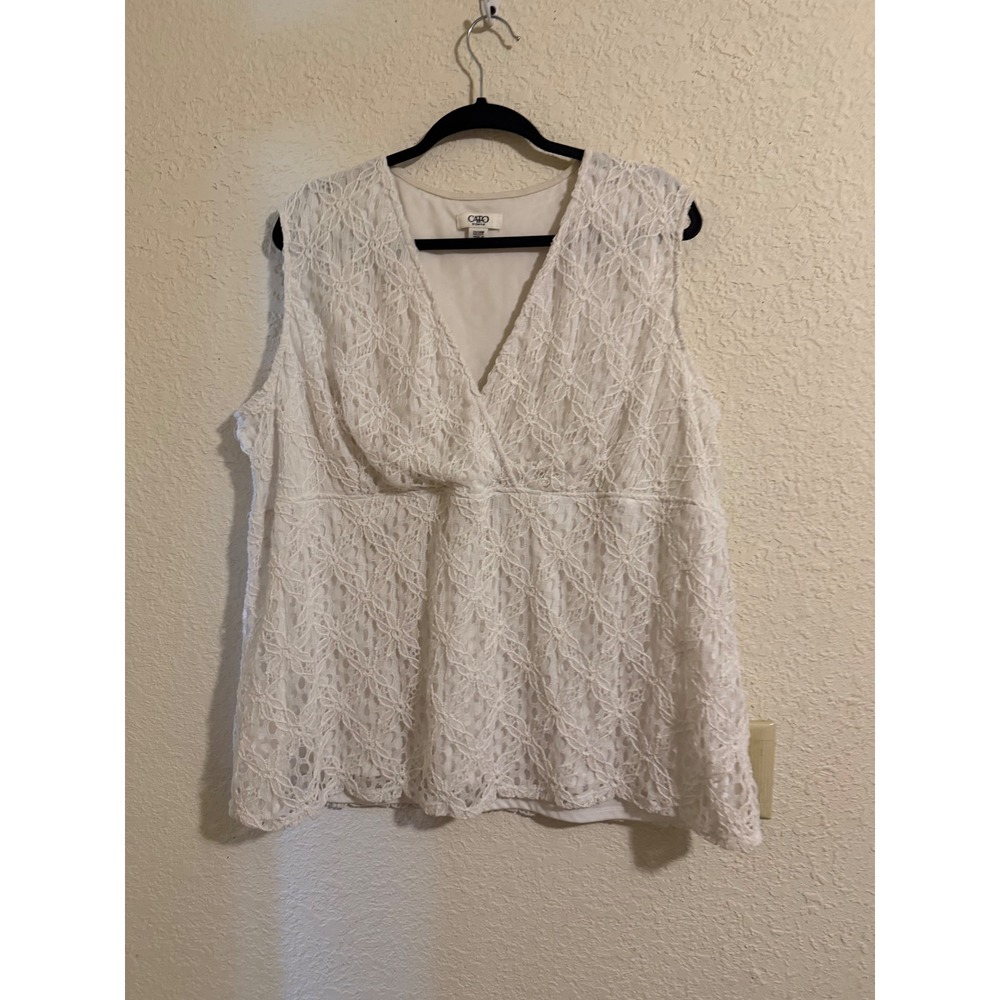 Cato Woman‎ White Lace Sleeveless V-Neck Empire Waist Top Plus Size 22/24W